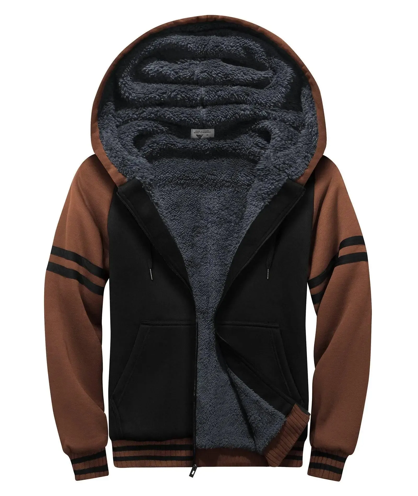 Men's Full Zipper Casual Sherpa Fleece Lined Hoodie-ZPK004727