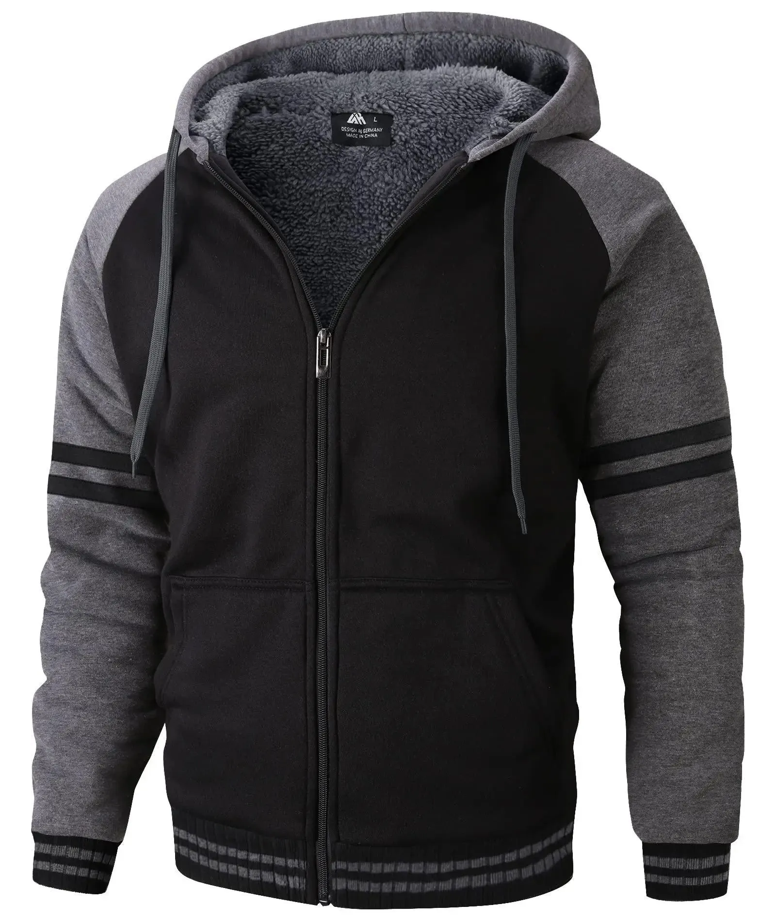 Men's Full Zipper Casual Sherpa Fleece Lined Hoodie-ZPK004727