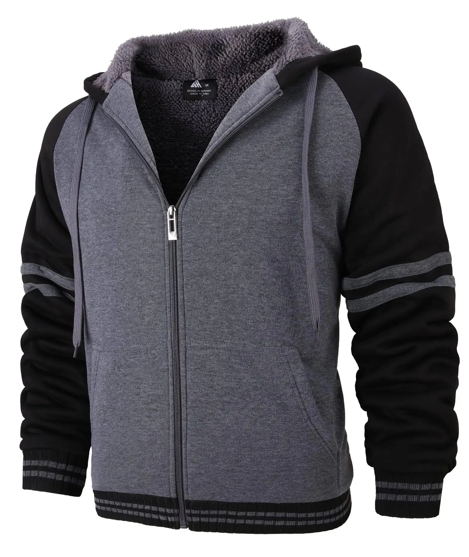 Men's Full Zipper Casual Sherpa Fleece Lined Hoodie-ZPK004727