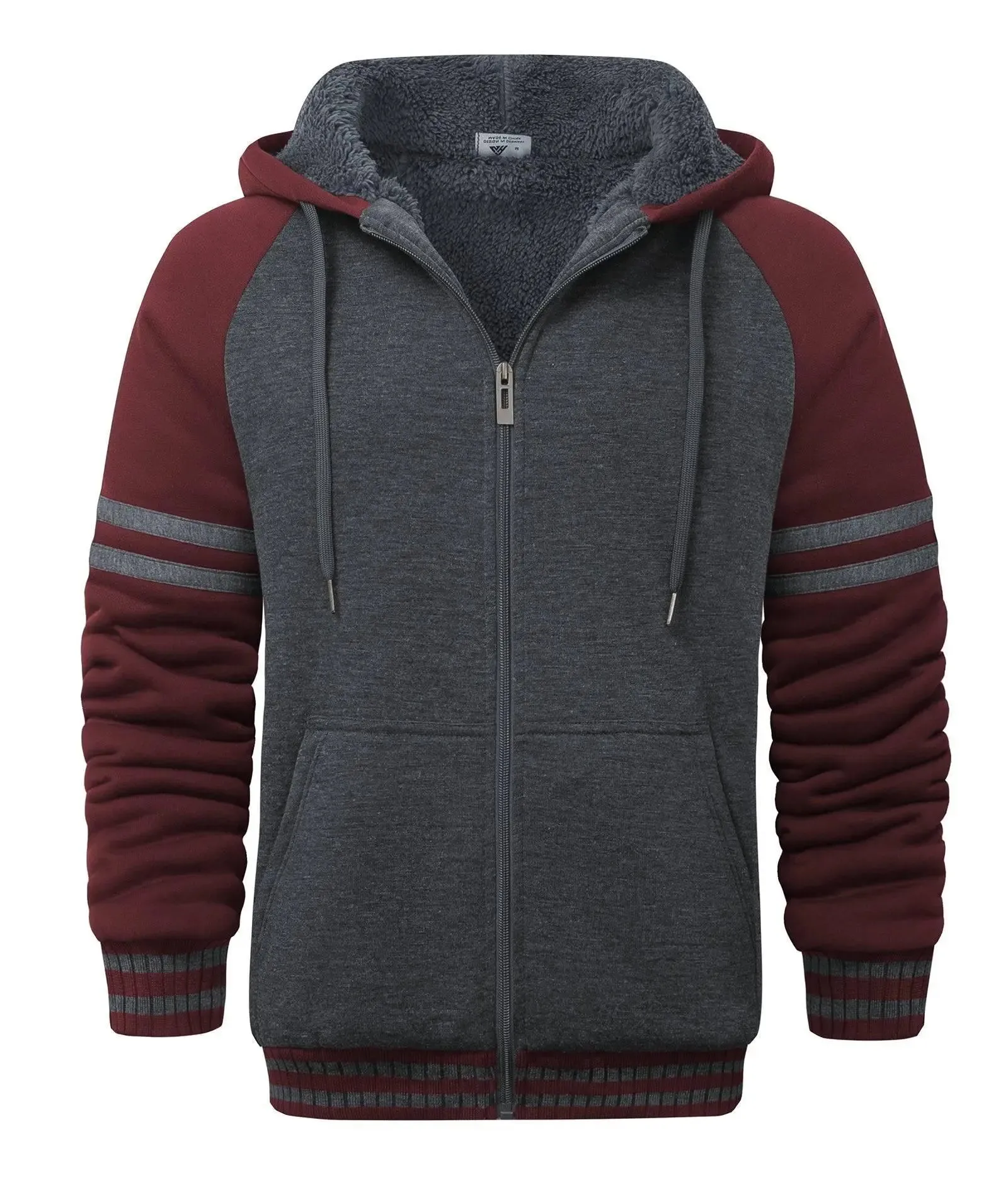 Men's Full Zipper Casual Sherpa Fleece Lined Hoodie-ZPK004727