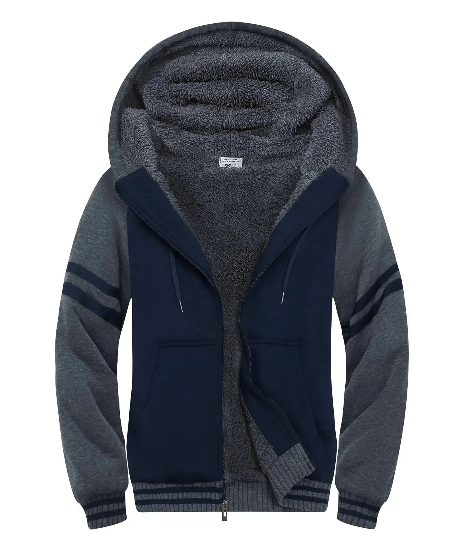 Men's Full Zipper Casual Sherpa Fleece Lined Hoodie-ZPK004727