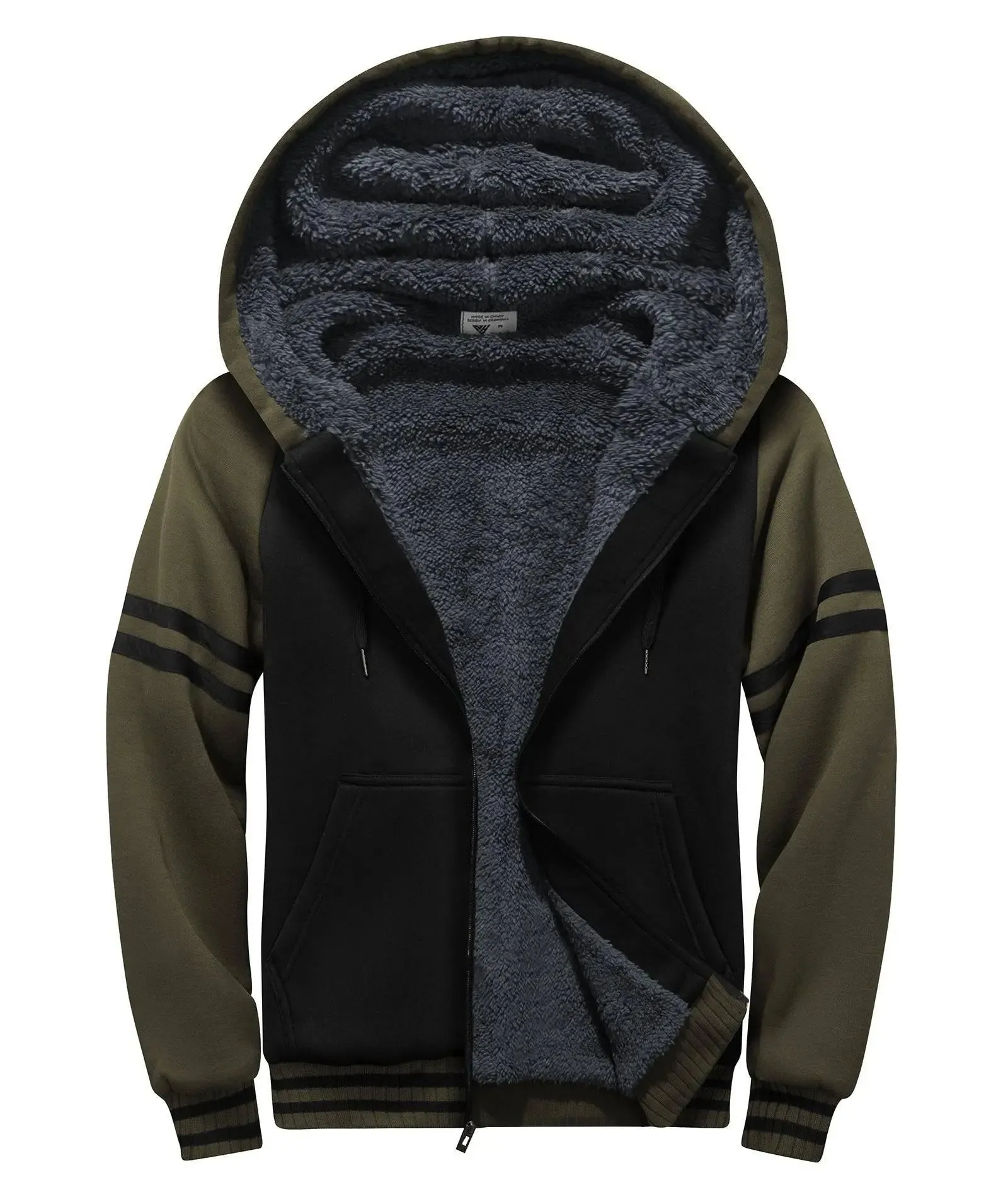 Men's Full Zipper Casual Sherpa Fleece Lined Hoodie-ZPK004727