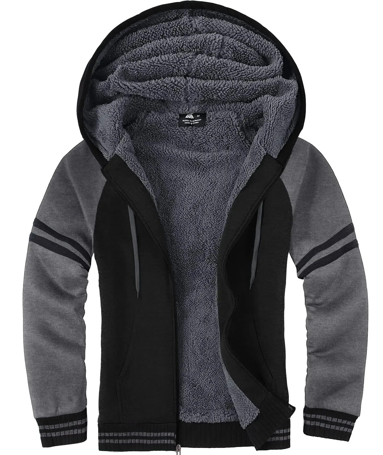 Men's Full Zipper Casual Sherpa Fleece Lined Hoodie-ZPK004727
