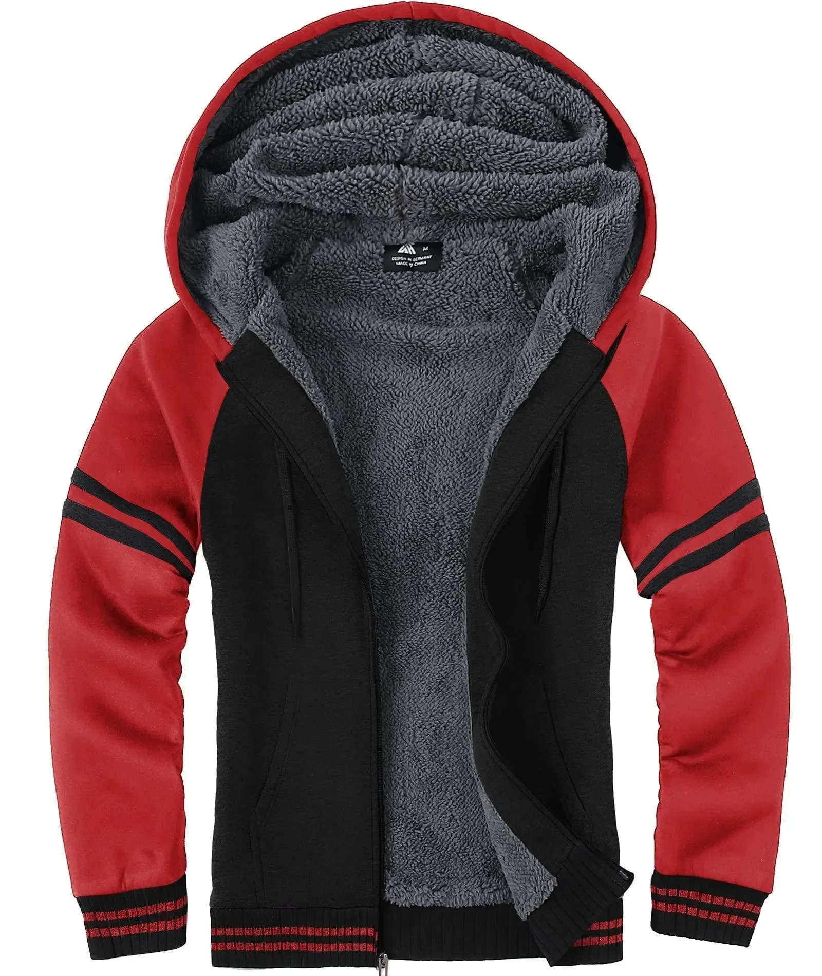 Men's Full Zipper Casual Sherpa Fleece Lined Hoodie-ZPK004727