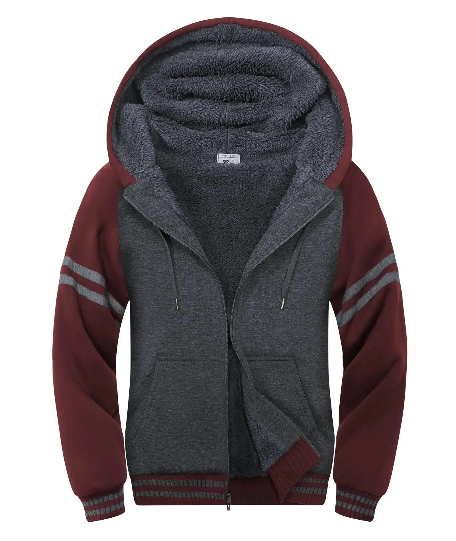 Men's Full Zipper Casual Sherpa Fleece Lined Hoodie-ZPK004727