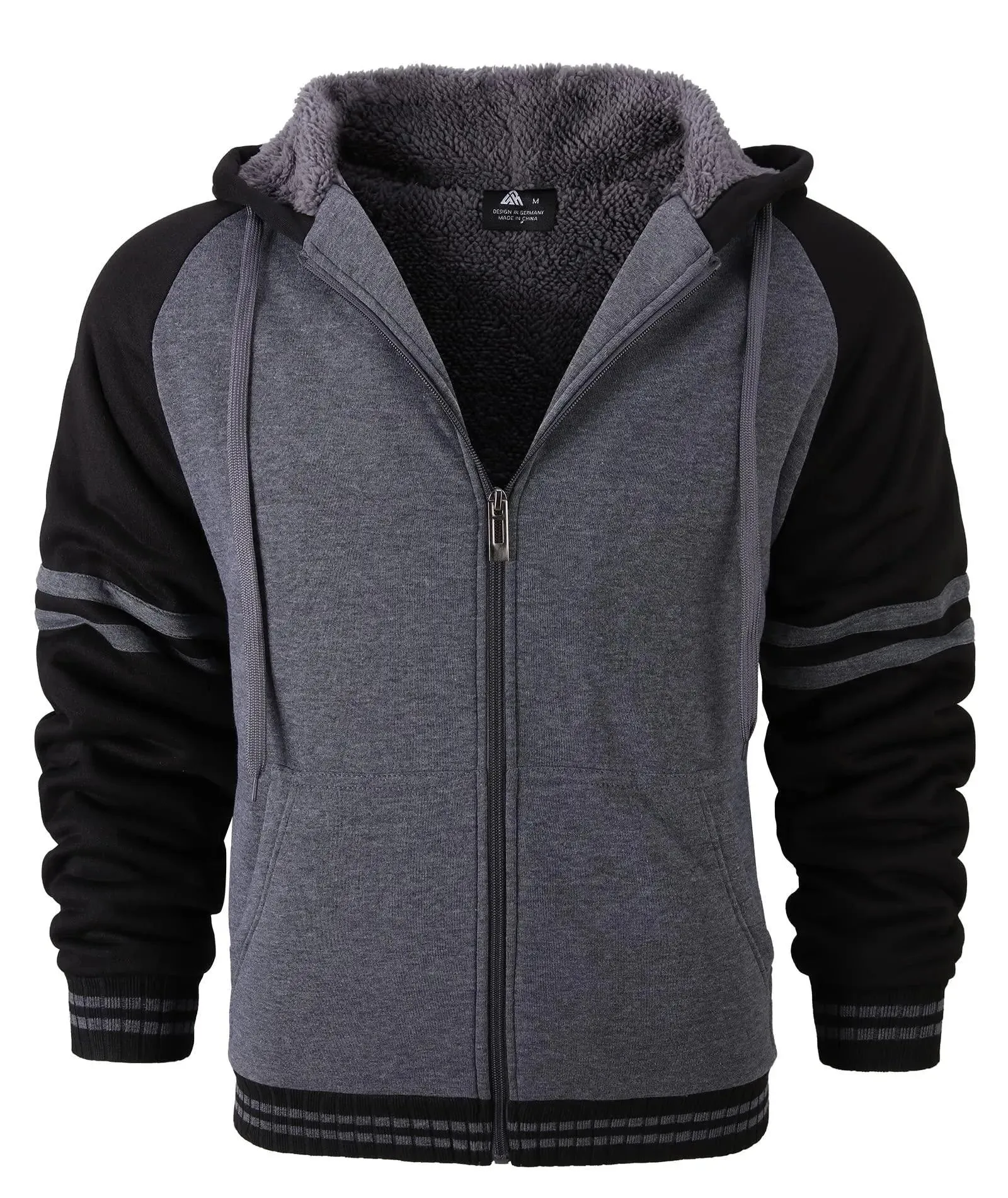 Men's Full Zipper Casual Sherpa Fleece Lined Hoodie-ZPK004727