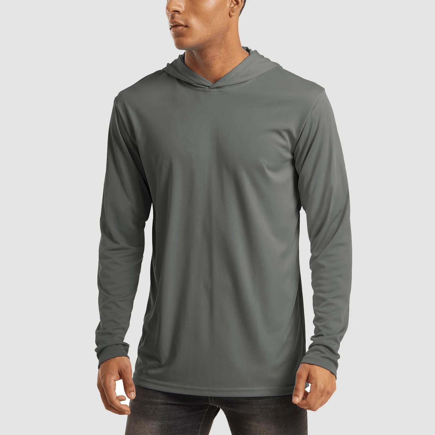 Men's Hooded UPF 50  Sun Protection T Shirts Long Sleeve Athletic Fishing Shirts Rash Guards