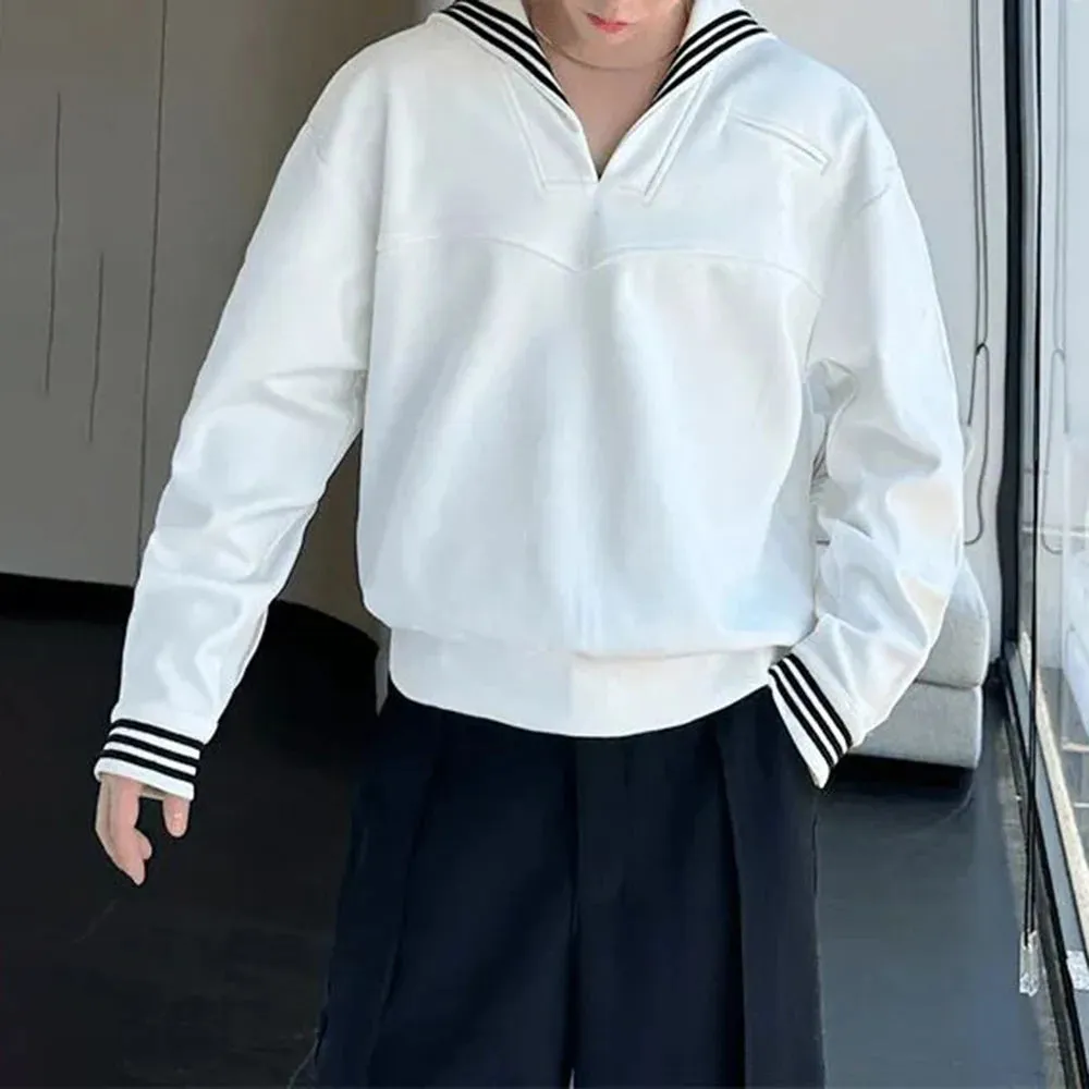 Mens Hoodie Navy Collar Versatile Fashion Long Sleeved Hoodie Autumn Casual Hawaiian