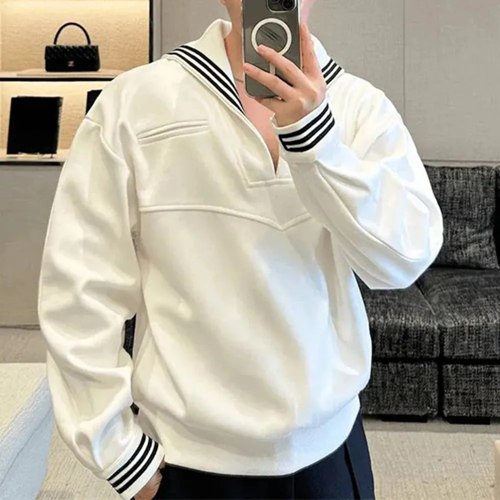 Mens Hoodie Navy Collar Versatile Fashion Long Sleeved Hoodie Autumn Casual Hawaiian
