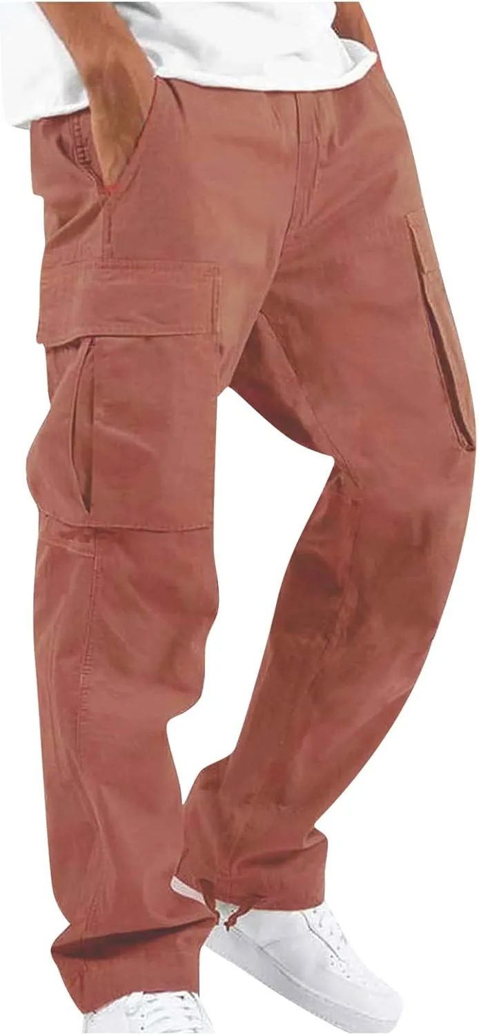 Mens Pants Cargo Baggy Elastic Waist Drawstring Pants Casual with Pockets Pants 2024 Fall Winter Joggers Trousers