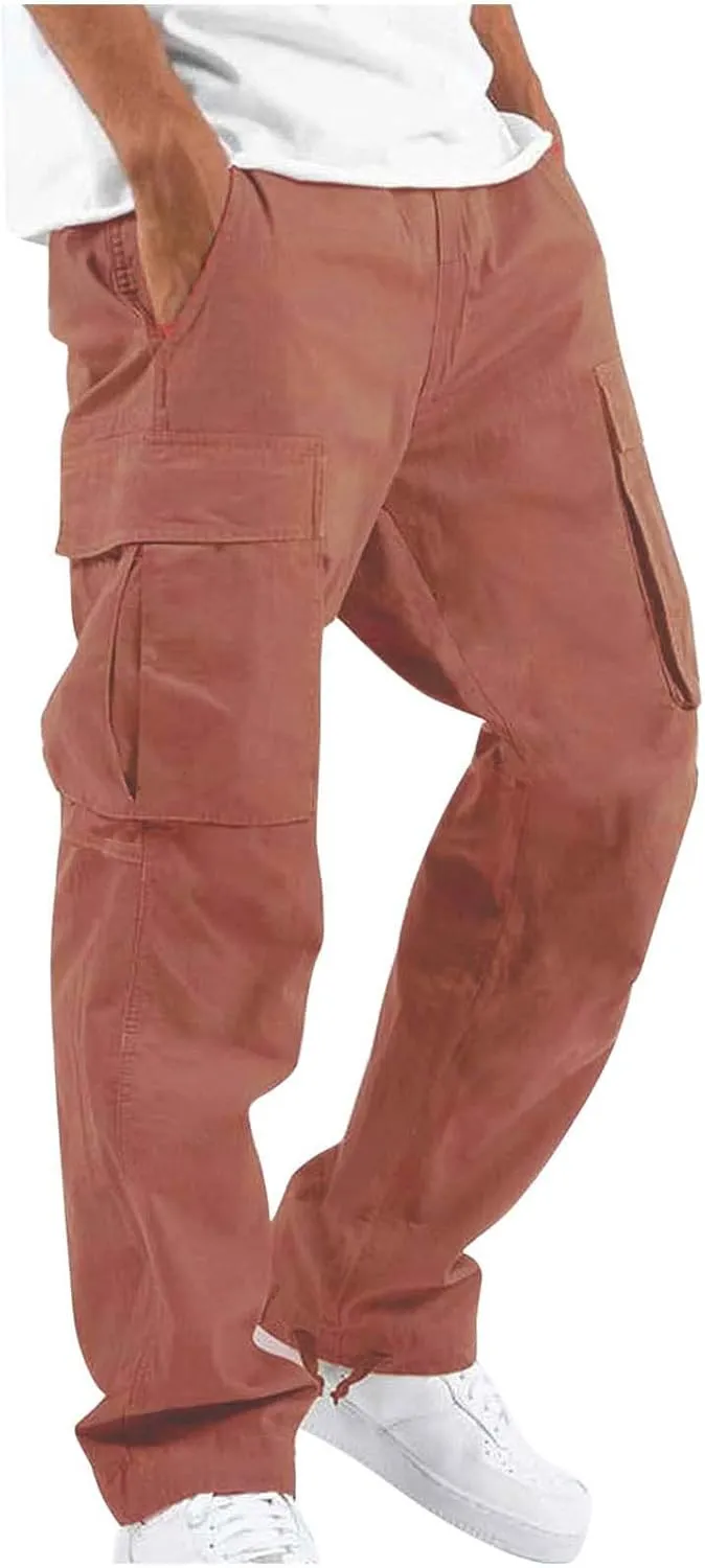 Mens Pants Cargo Baggy Elastic Waist Drawstring Pants Casual with Pockets Pants 2024 Fall Winter Joggers Trousers
