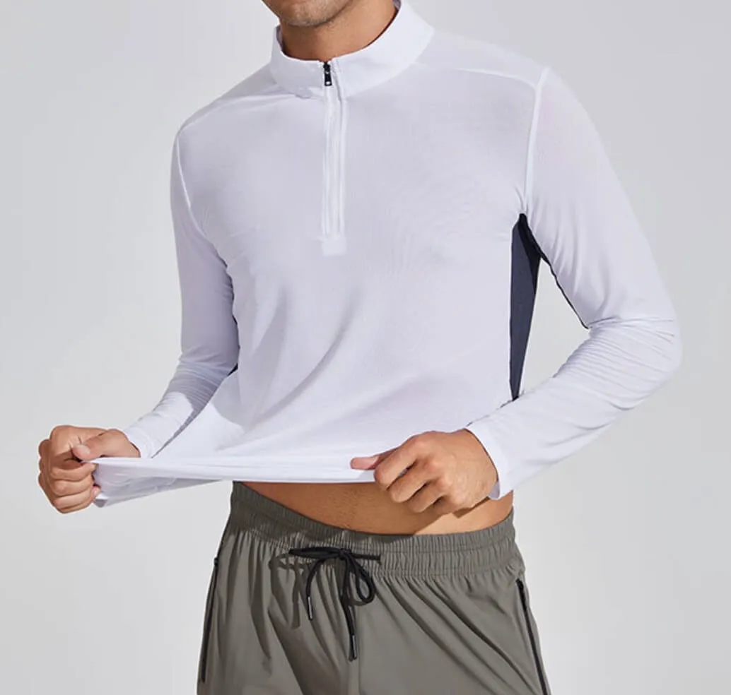 Mens Quarter Zips Quick Dry Long Sleeve Fitness Tops
