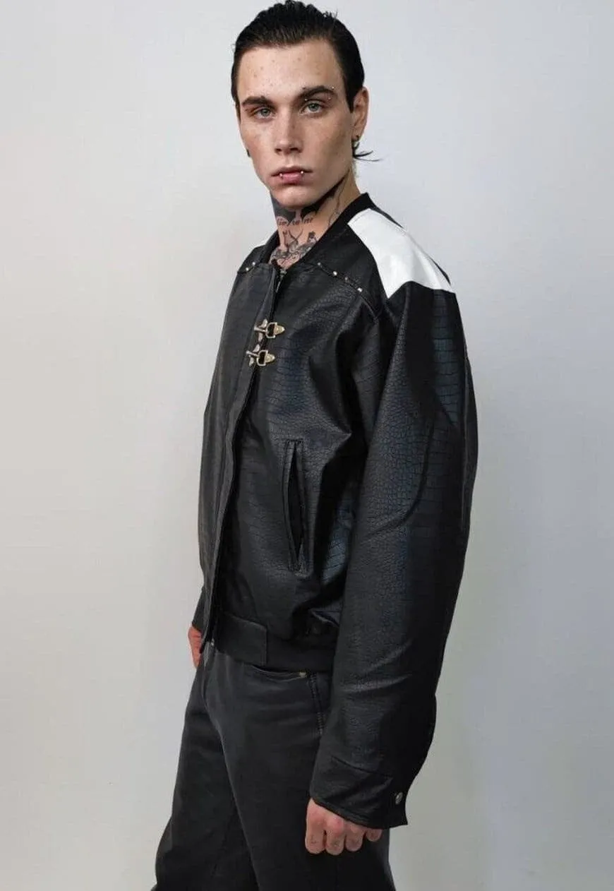 Motorsport jacket faux leather racing bomber snake skin coat