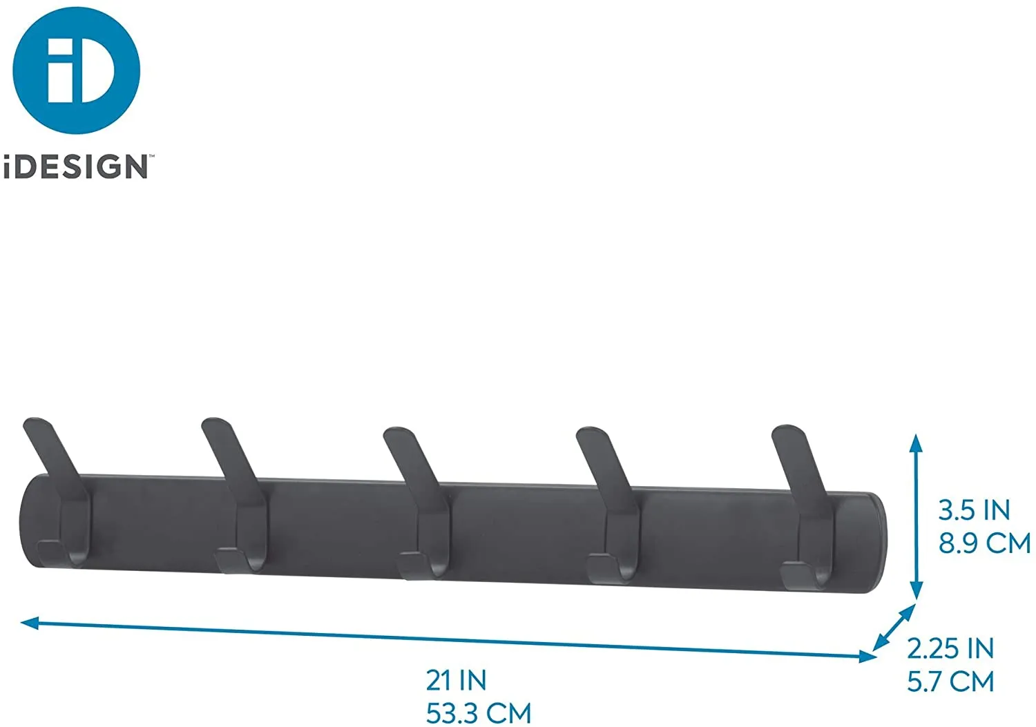 New in box! iDesign Holden Steel Wall Mount Storage, 21" x 2.3" x 3.61", 5 Hook Rack