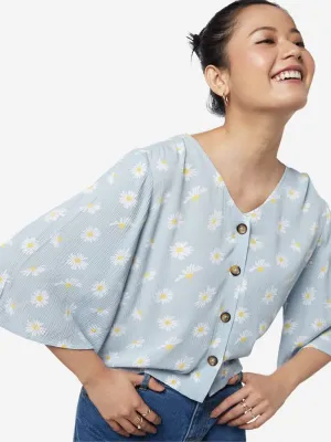Nuon Blue Floral Print Crepe Top