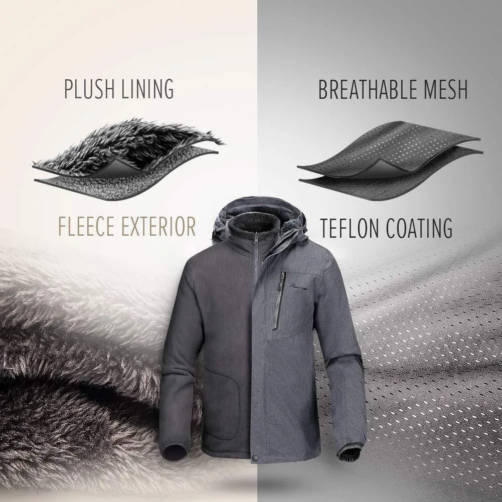 OutdoorMaster Men's 3-in-1 Ski Jacket - Winter Jacket Set with Fleece Liner Jacket & Hooded Waterproof Shell - for Men (Graphite,XL)