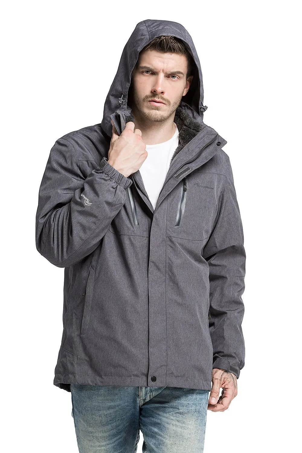 OutdoorMaster Men's 3-in-1 Ski Jacket - Winter Jacket Set with Fleece Liner Jacket & Hooded Waterproof Shell - for Men (Graphite,XL)