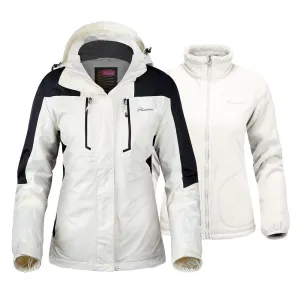 OutdoorMaster Women's 3-in-1 Ski Jacket - Winter Jacket Set with Fleece Liner Jacket & Hooded Waterproof Shell - for Women (Off White,L)