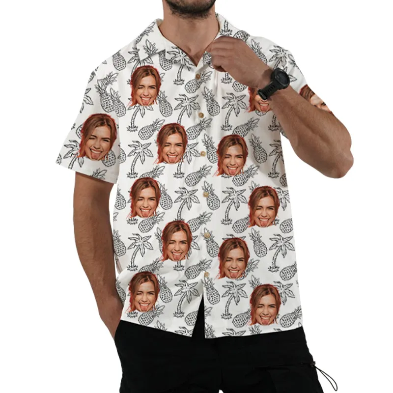 Pineapple Coconut Print Men's Hawaiian Shirt Short Sleeve Top Summer Outerwear
