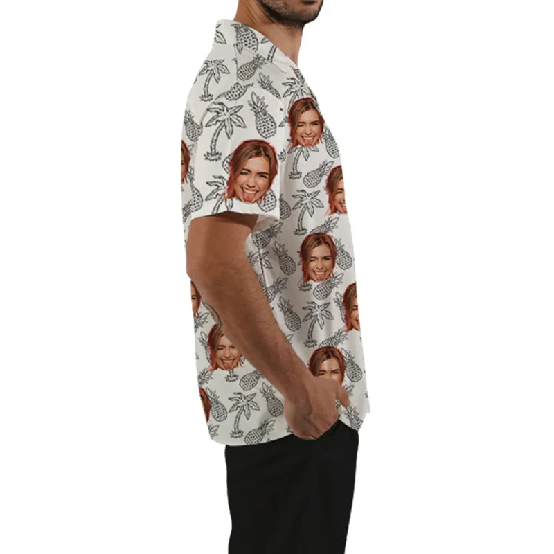 Pineapple Coconut Print Men's Hawaiian Shirt Short Sleeve Top Summer Outerwear