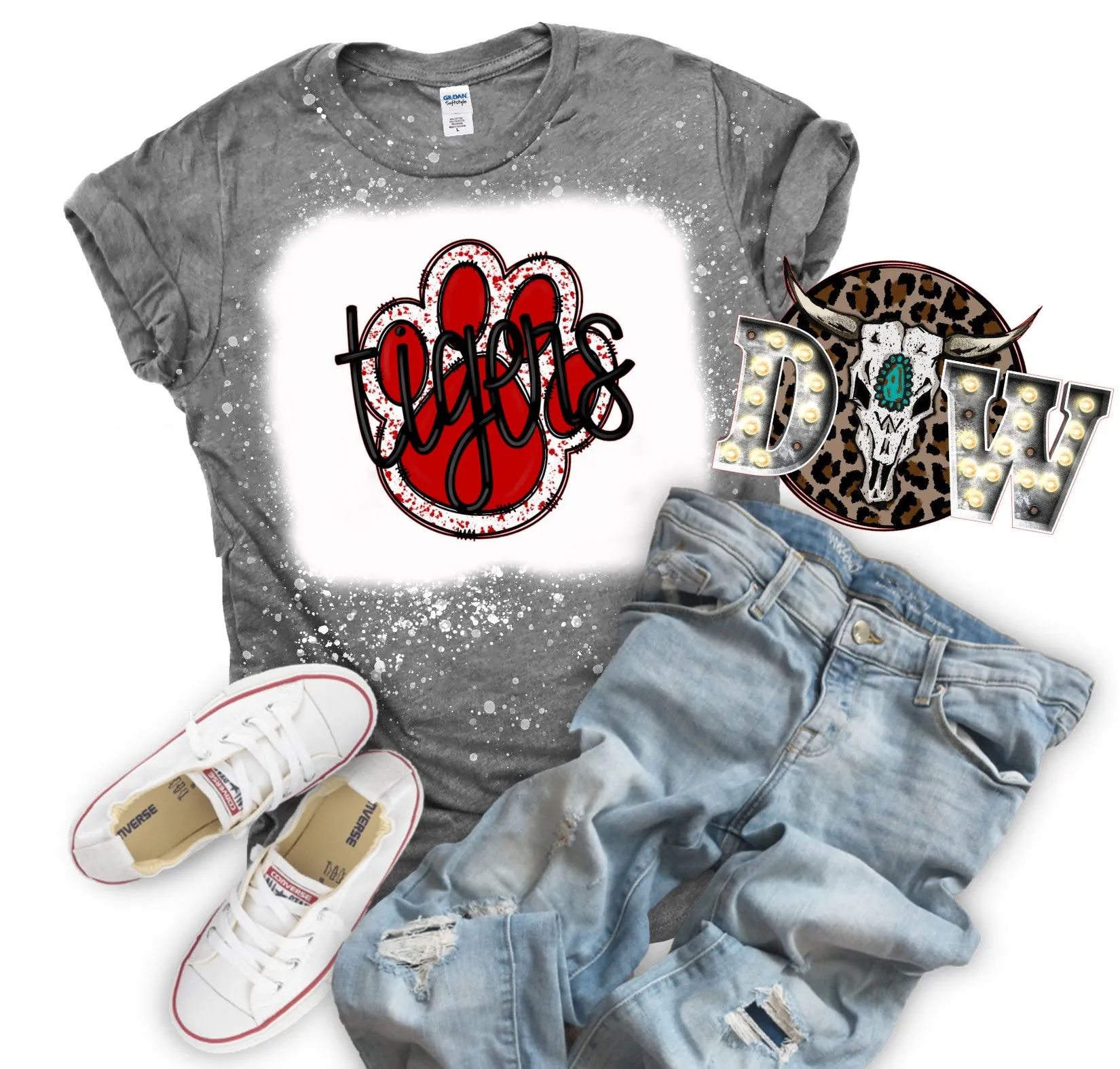 Red Tigers Spirit Tee Bleached Graphic T-Shirt