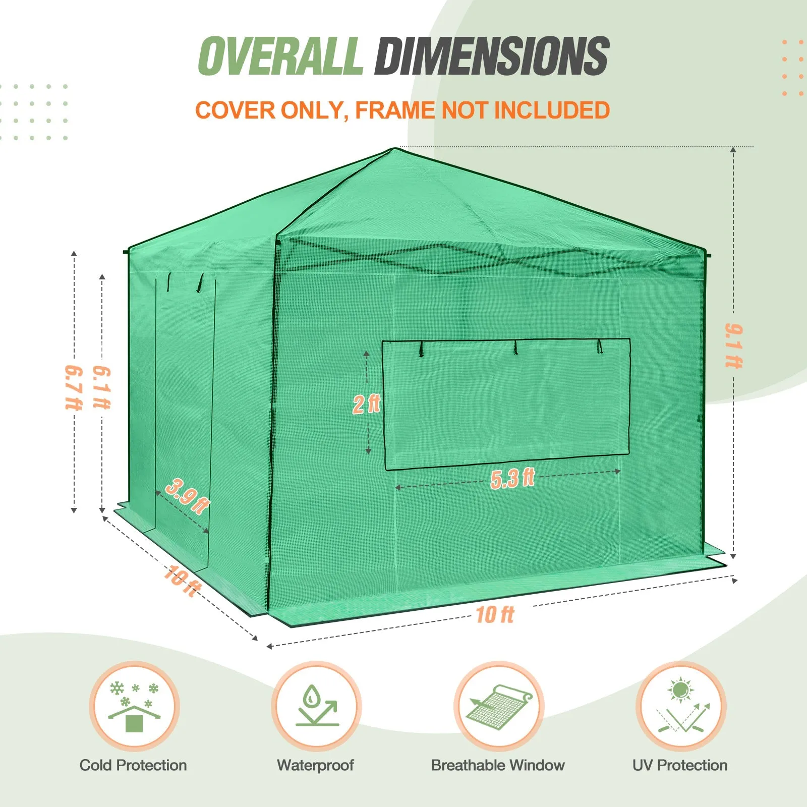 Replacement Cover for 10x10 Portable Walk-in Greenhouse (Frame Not Included)