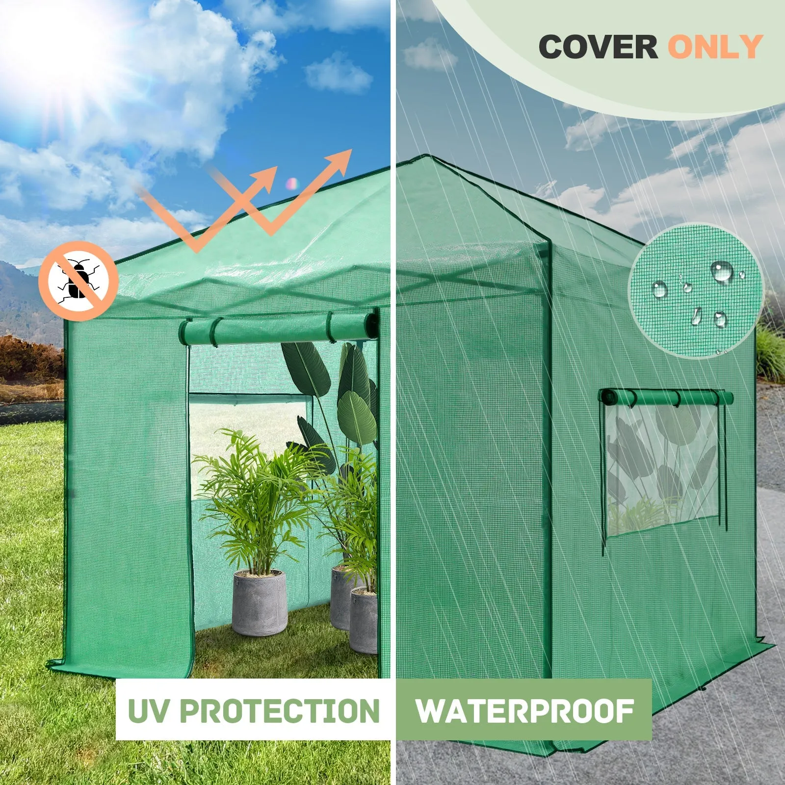 Replacement Cover for 10x10 Portable Walk-in Greenhouse (Frame Not Included)