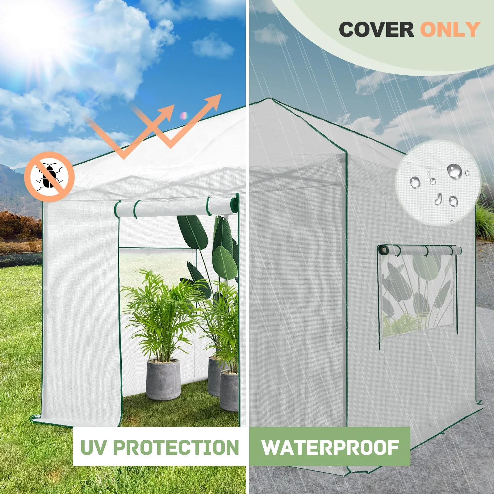 Replacement Cover for 10x10 Portable Walk-in Greenhouse (Frame Not Included)
