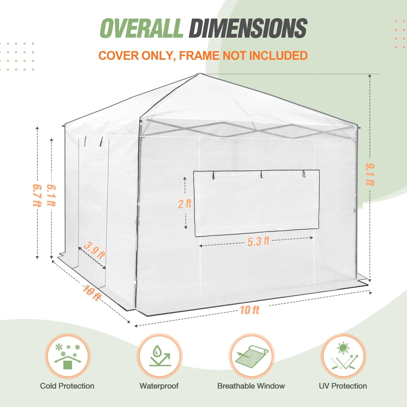 Replacement Cover for 10x10 Portable Walk-in Greenhouse (Frame Not Included)