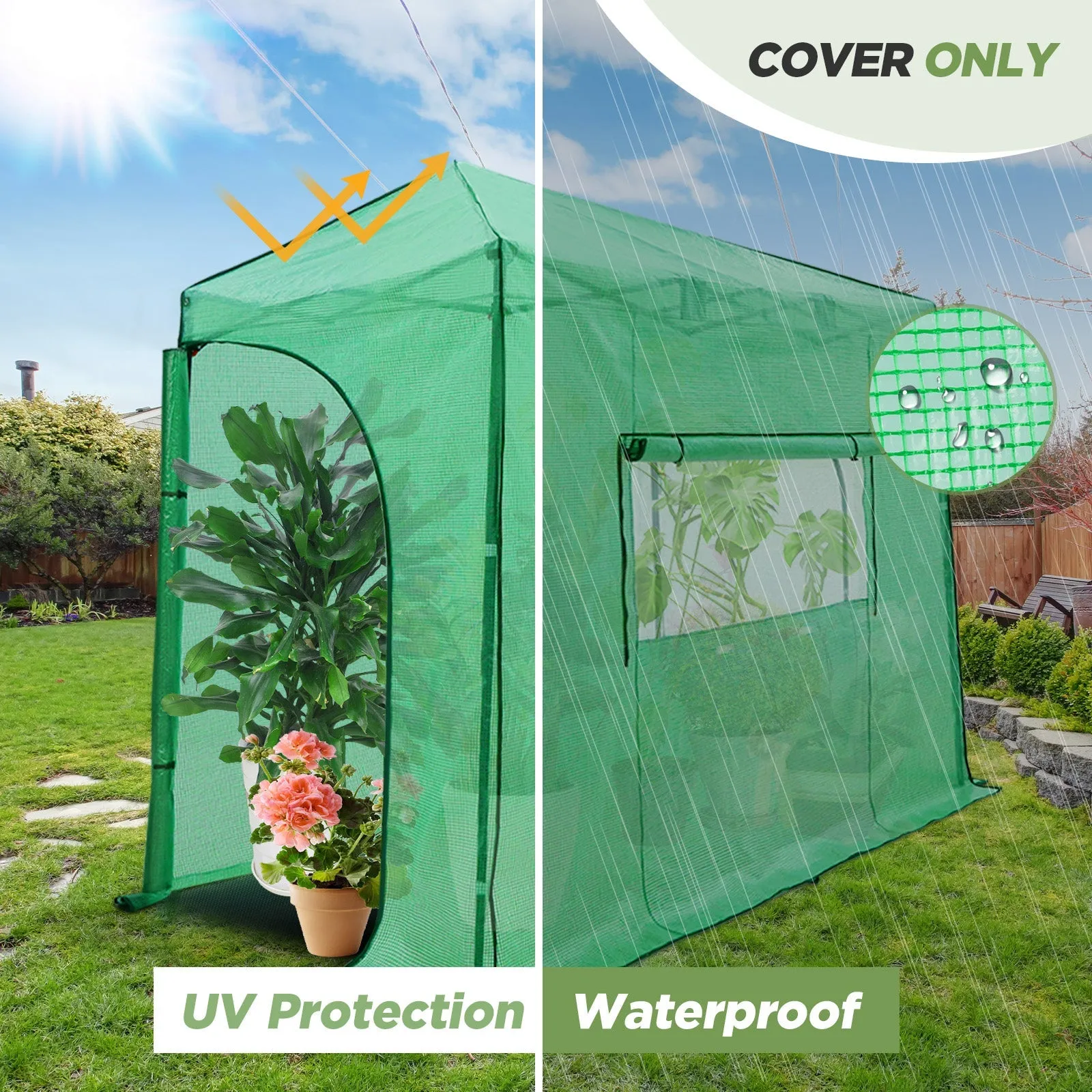 Replacement Cover for 10x5 Portable Lean-to Greenhouse (Frame Not Included), Green