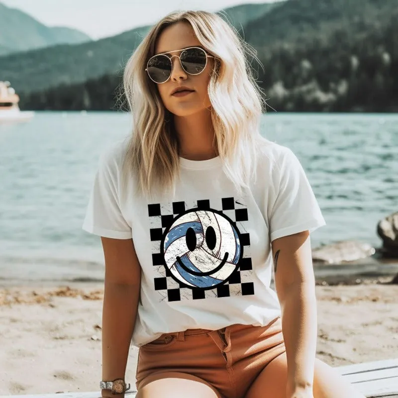 Retro Volleyball Smiley Face Graphic Tee