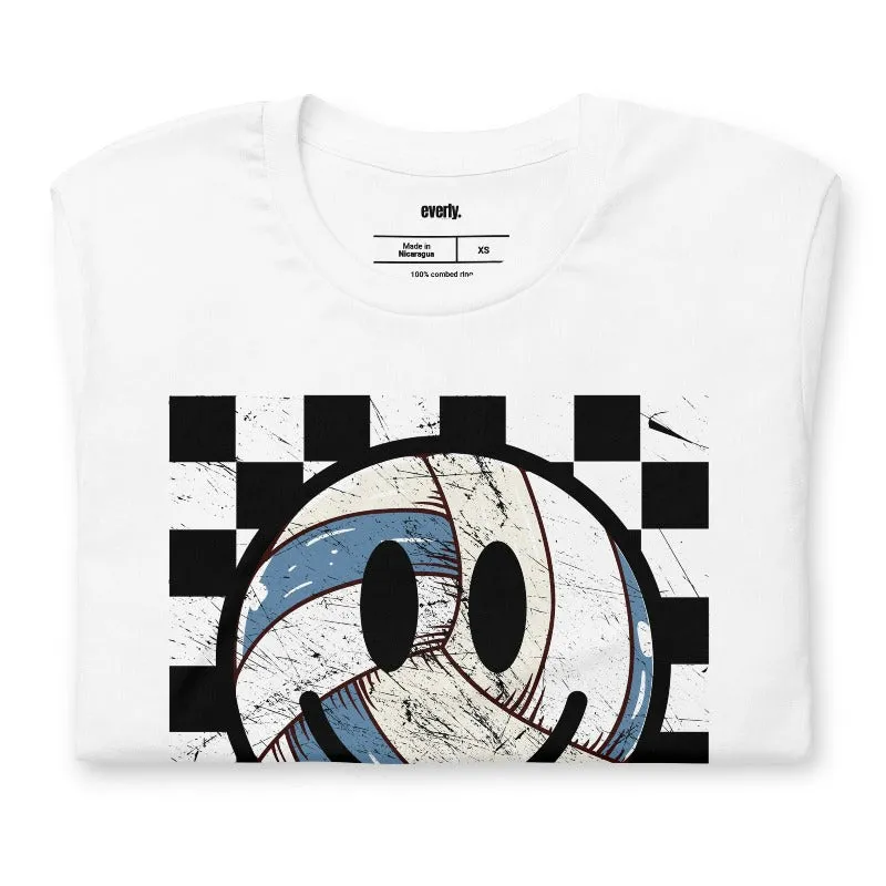 Retro Volleyball Smiley Face Graphic Tee