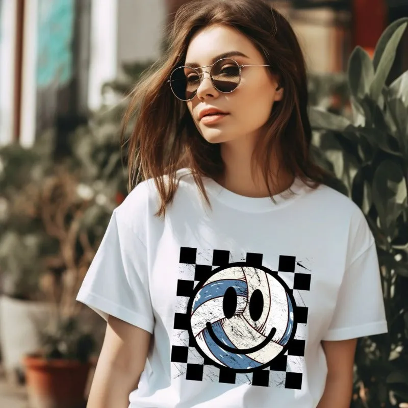 Retro Volleyball Smiley Face Graphic Tee