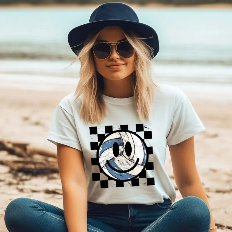 Retro Volleyball Smiley Face Graphic Tee