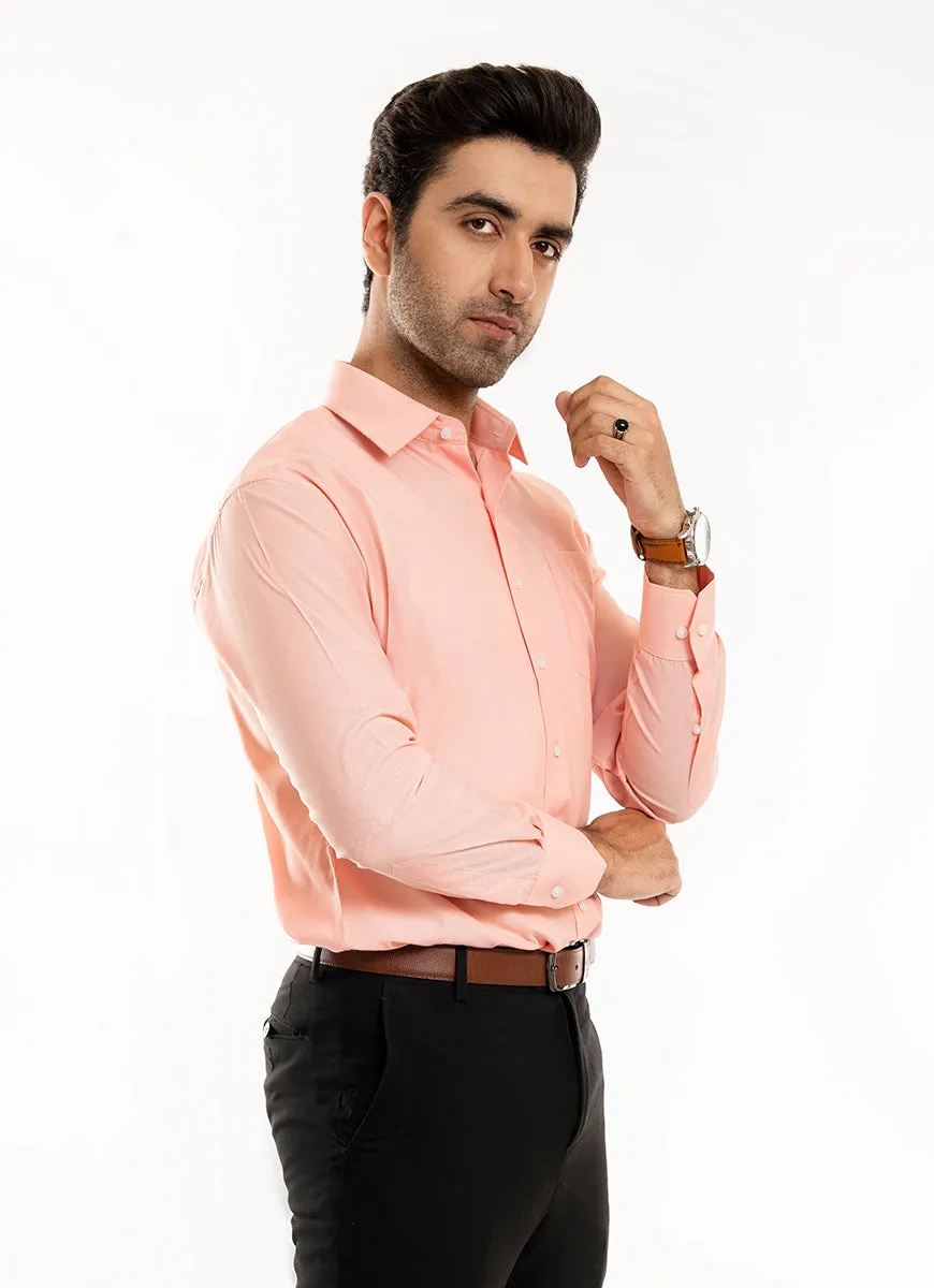 Self Textured- Orange Pencil Stripes, Delta Cotton Rich Formal Shirt