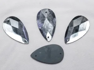 Silver 2 Hole Drop Glass Stones - 22x38 mm