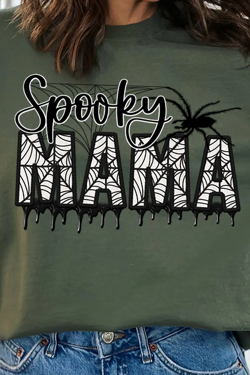 Spooky Mama Faux Embroidery Heavy-weight Crew Sweatshirt