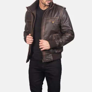 Street Brown Leather Bomber Jacket