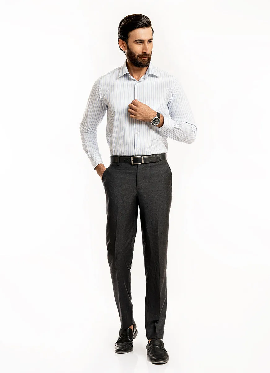 Stripes-Blue & Sky on White Base, Cotton Rich Charlie Formal Shirt