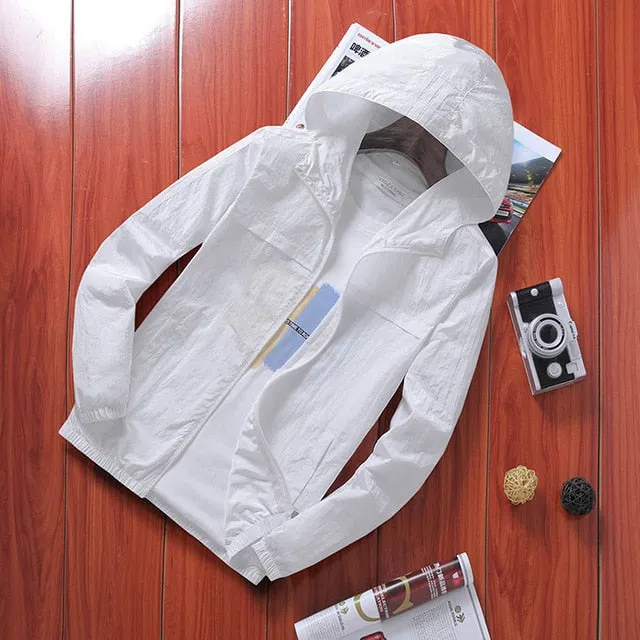summer solid color hooded suntan jacket men's hip-hop collared shirt street coat casual Sun protection clothing