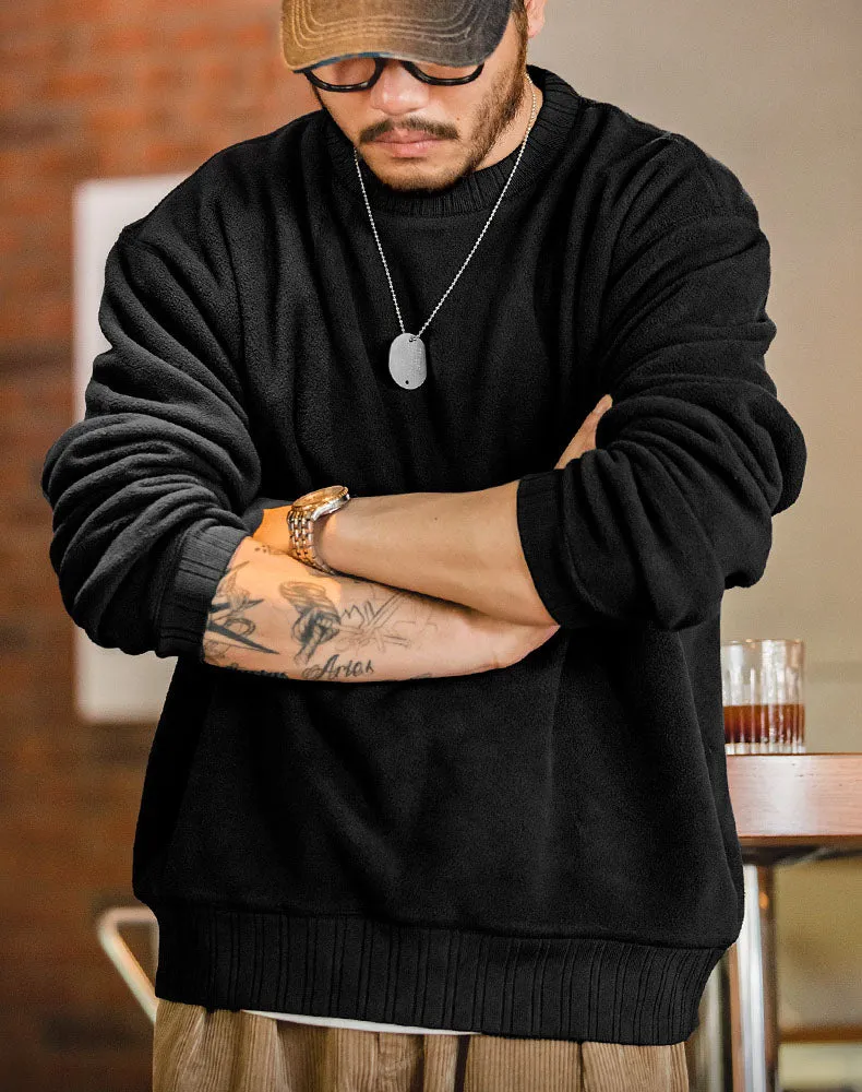 Tooling American Retro Round Neck Warm Fleece Men's Sweater