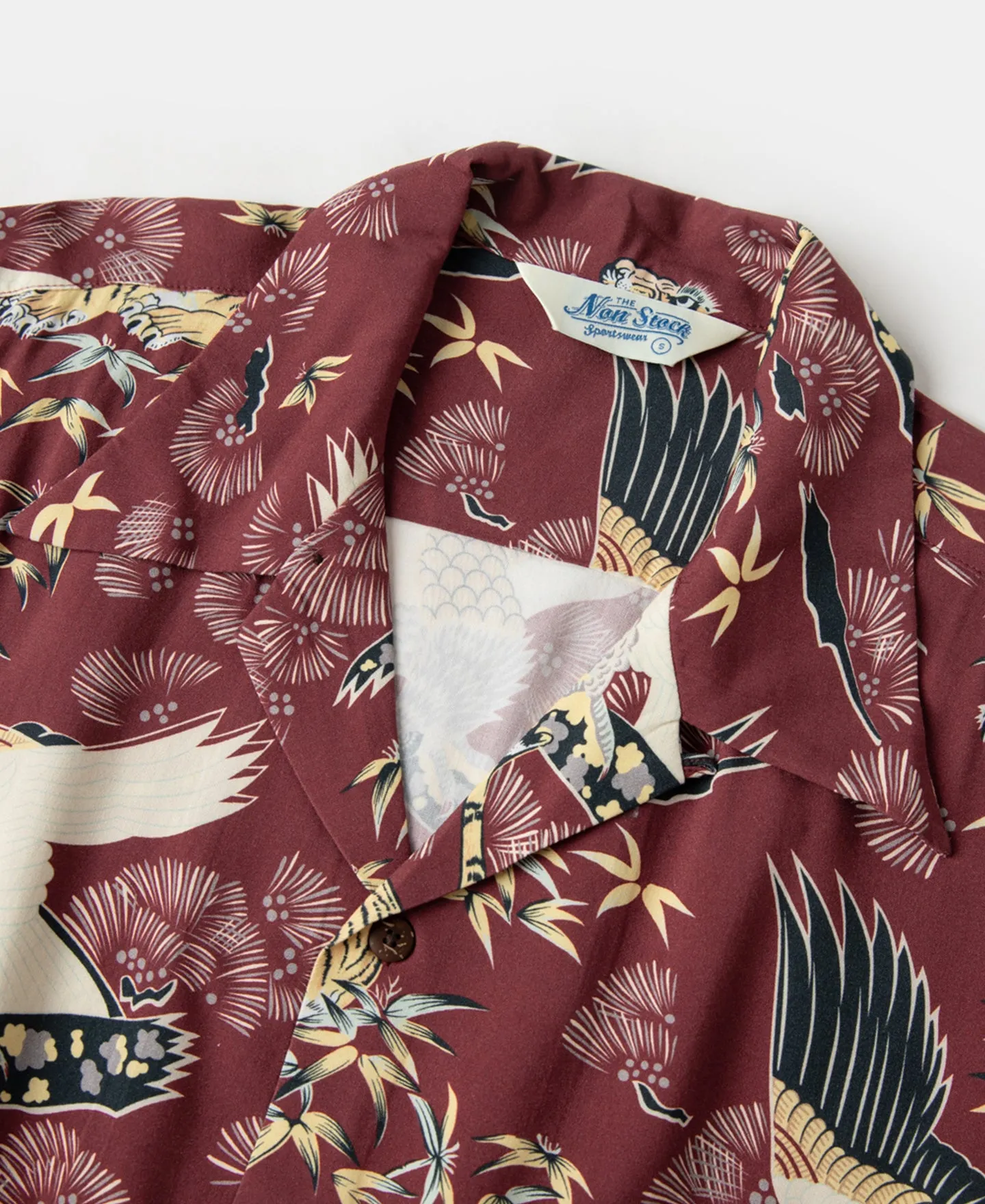 Ukiyo-e Tiger & Crane Pattern Aloha Shirt - Wine Red
