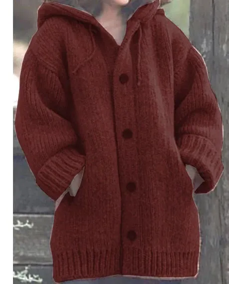 Versatile Women's Temperament Commute Mid-length Sweater Hooded Jacket