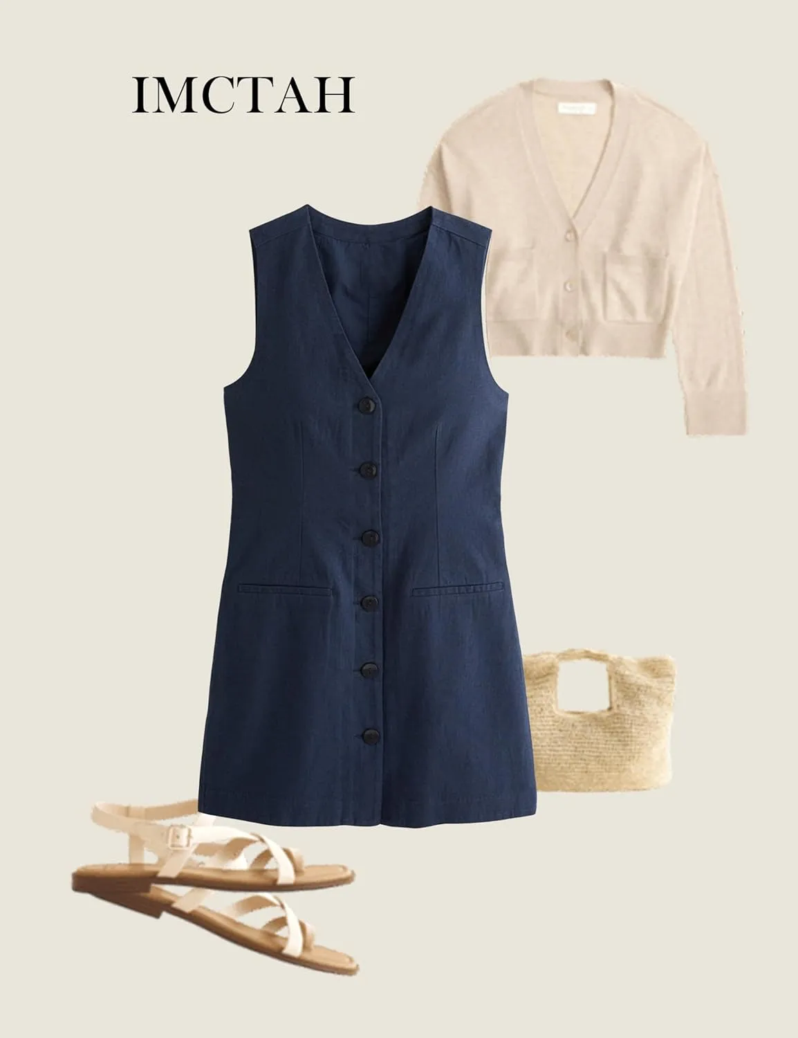 Womens Cotton Linen Vest Mini Dress Casual Button Down Sleeveless V Neck Short Tops with Pockets