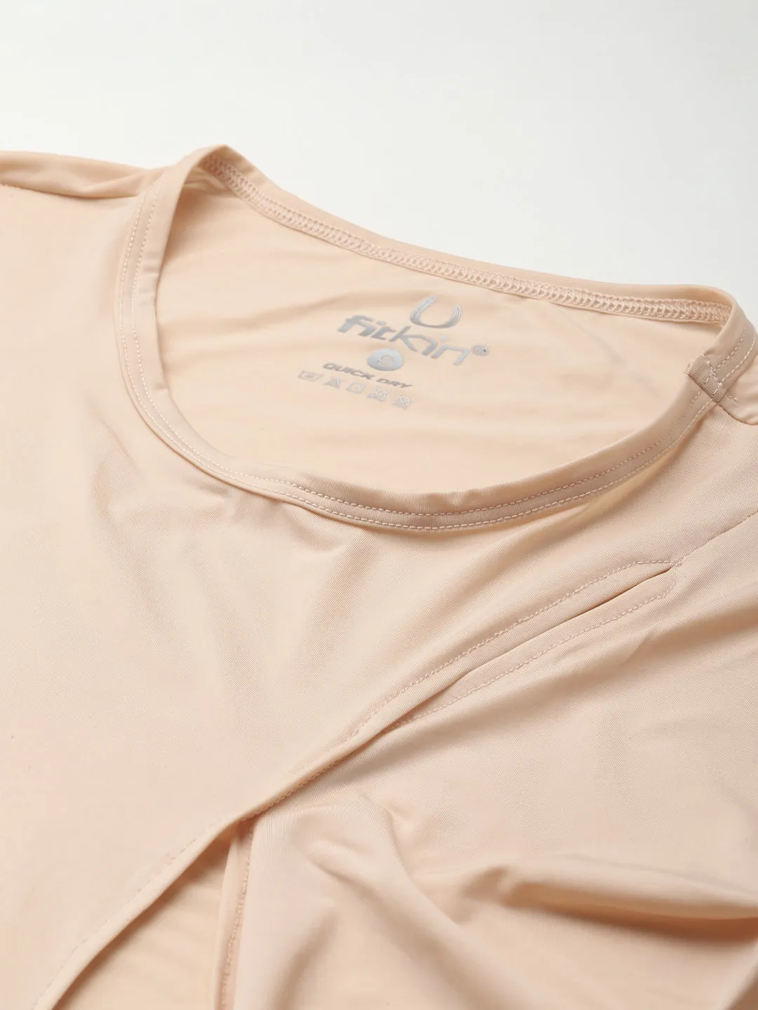 Women's Nude-Colored Solid Crop Quick Dry Air Light Wrap Top