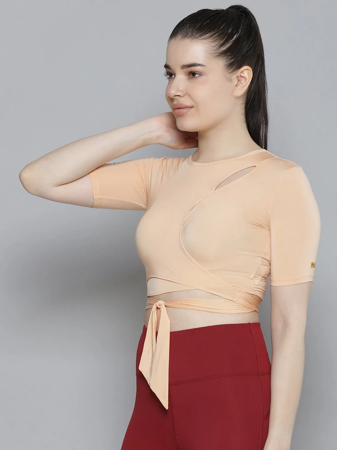 Women's Nude-Colored Solid Crop Quick Dry Air Light Wrap Top