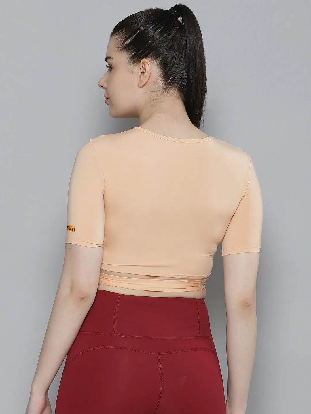 Women's Nude-Colored Solid Crop Quick Dry Air Light Wrap Top