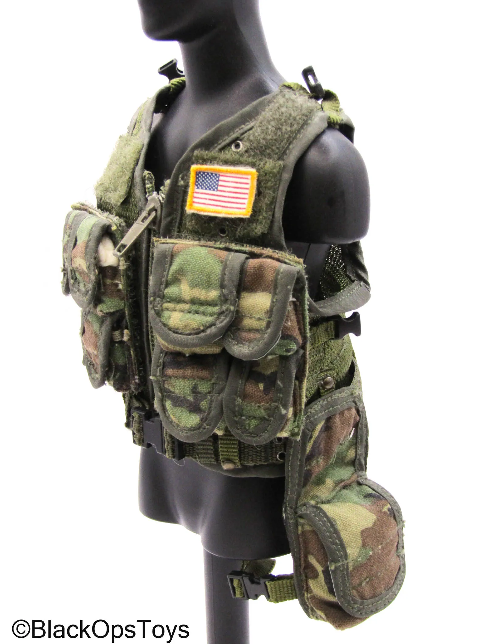 Woodland Camo Combat Vest w/Drop Leg Pouch
